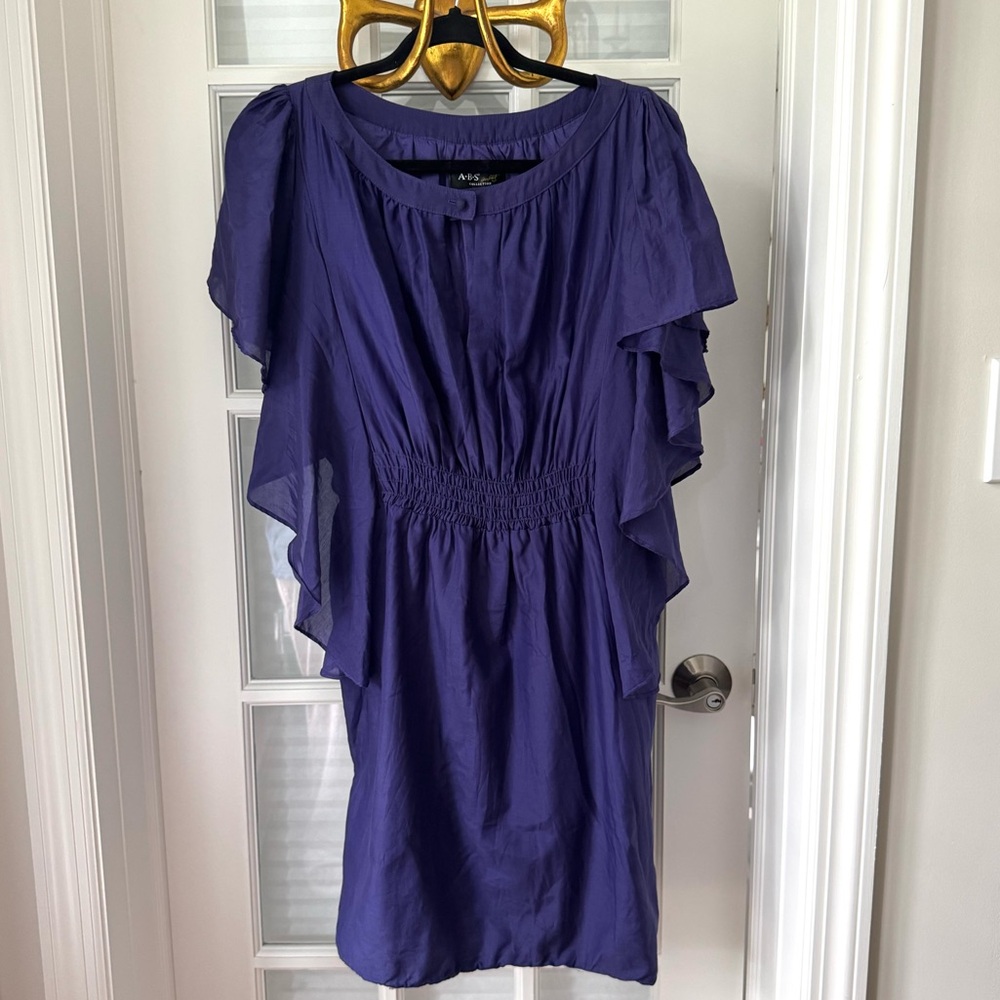 ABS Collection Ruffle Linen Mini Dress in Indigo. Sz 14